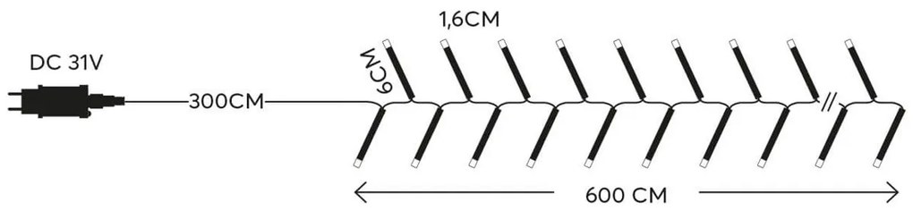 Catenaria Natalizia LED 9m 8 GIOCHI DI LUCE Cavo TRASPARENTE IP44 Colore Bianco Caldo 2200 - 2300 °K