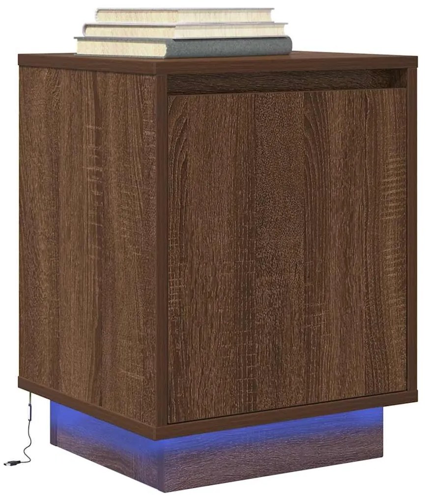 Comodino Con Luci Led Rovere Marrone 38x34x50 Cm /