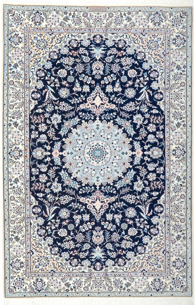 Nain Tappeto 190x130 Blu (Iran) Annodato A Mano