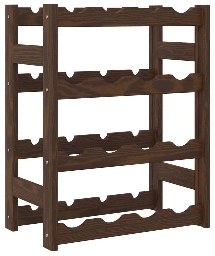 Portabottiglie per 16 bottiglie marrone legno massello di pino