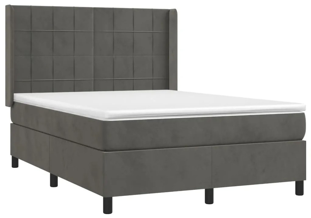 Letto a molle con materasso e led grigio scuro 140x190 cm