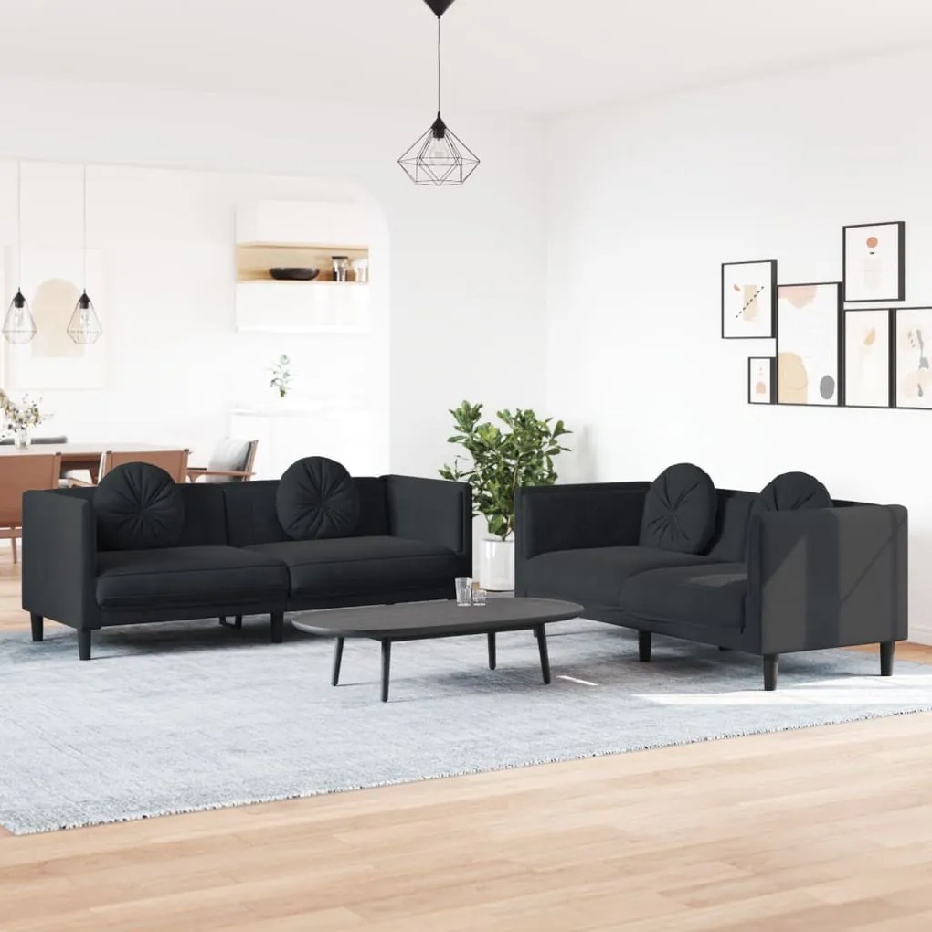 Set Di Divani 2 Pz Con Cuscini Nero İn Velluto /