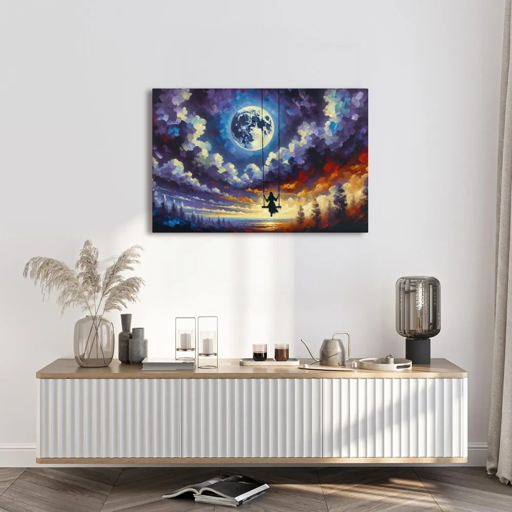 Quadro su tela – Ragazza sull’altalena sotto la luna