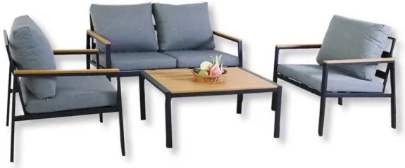 Salotto Alluminio Set Lounge 4 Pezzi - Struttura Resistente e Cuscini Sfoderabili