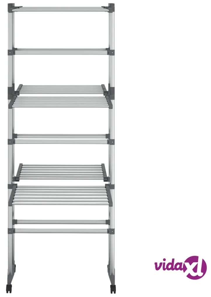 vidaXL Stendibiancheria a 3 Livelli con Ruote Argento 60x70x129 cm
