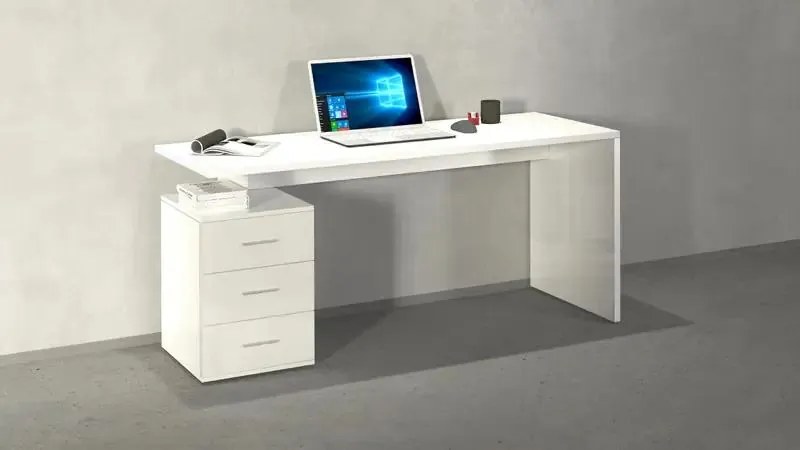 Scrivania New Selina da 160 cm in Legno con 3 cassetti - design moderno, Bianco lucido