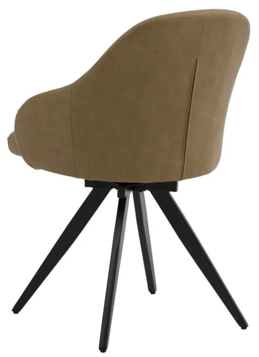 Set di sedie girevoli COVENT in similpelle marrone e gambe in metallo nero, con braccioli