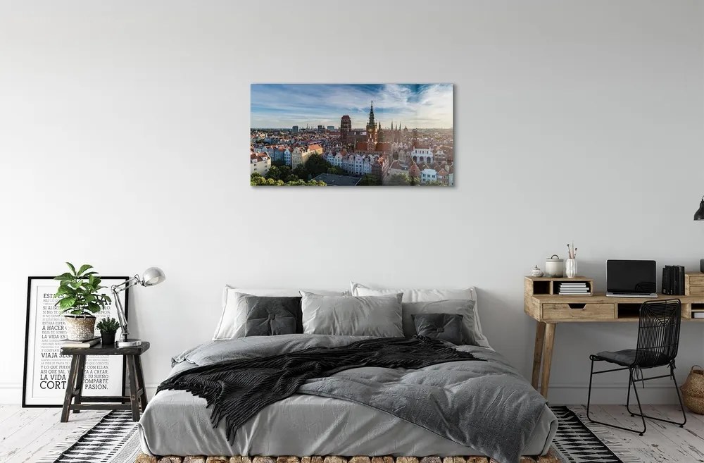 Quadro su vetro Chiesa panoramica di danzica 100x50 cm 2 appendini