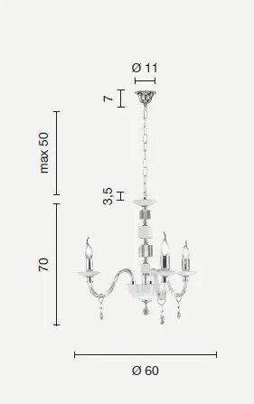 Lampadario in vetro e cristallo tortora livia 3 luci lp.livia-3-tor