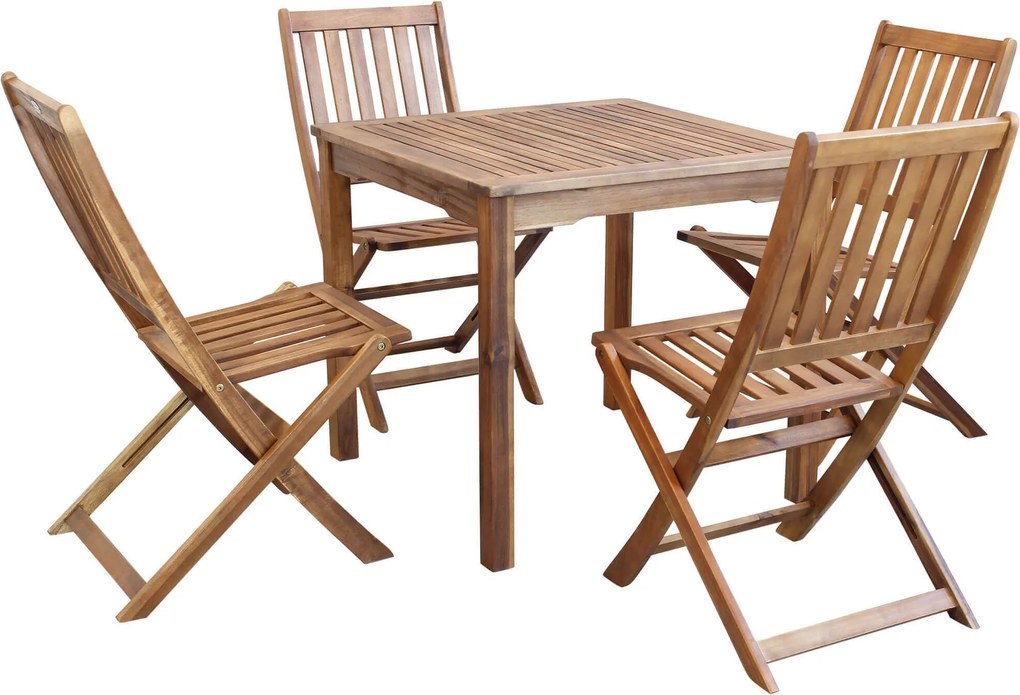 AARON - set tavolo in legno massiccio di acacia cm 80 x 80 x 74 h con 4 sedie Dresda