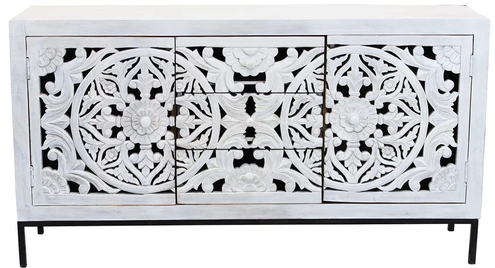 OHM - madia con decoro 2 ante 3 cassetti legno e ferro