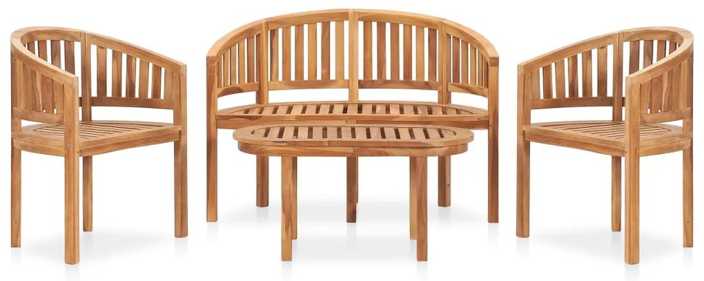 Set salotto da giardino 4 pz design curvo in massello di teak