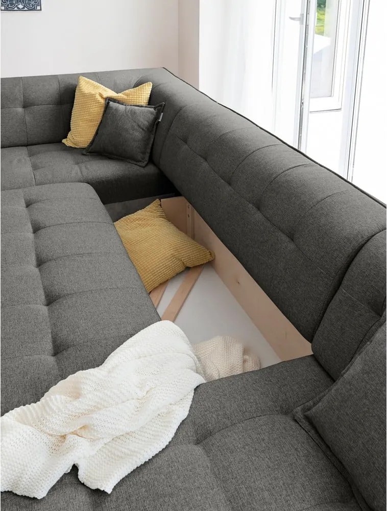 Divano letto a U grigio scuro, angolo sinistro Dazzling Daisy - Miuform