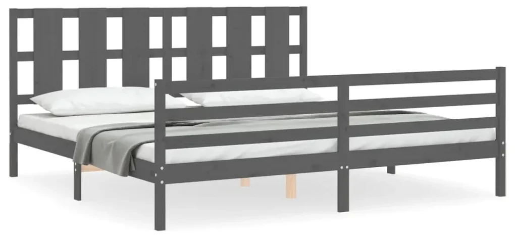 Giroletto con testiera grigio 200x200 cm in legno massello