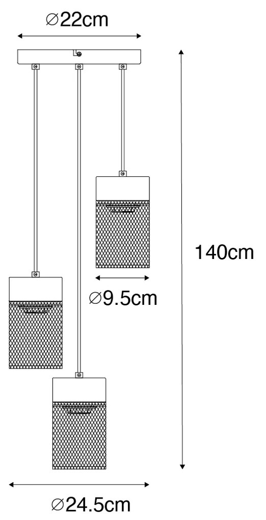 Lampada a sospensione industriale nera 3 luci - Jim