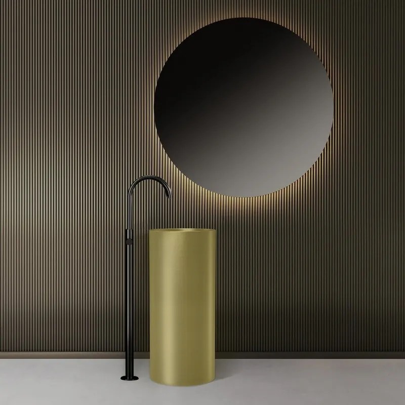Kamalu - Lavabo da terra cilindrico con drenaggio laterale finitura oro | KG46000L