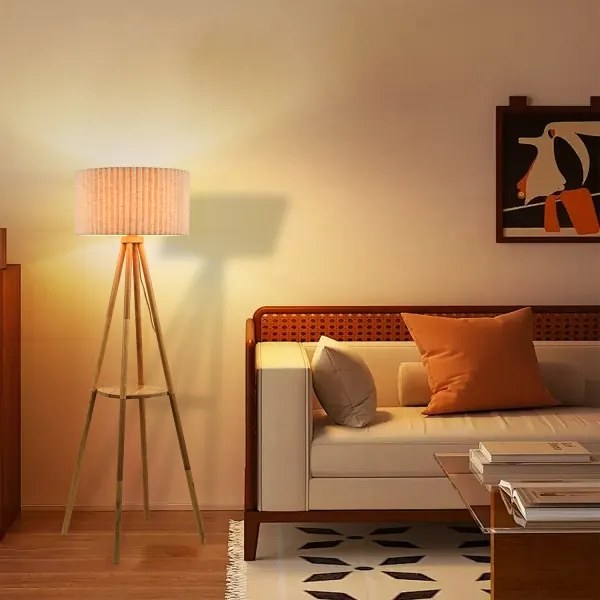 Brilagi - Lampada da terra NORDIC WAVE 1xE27/15W/230V legno di hevea/lino