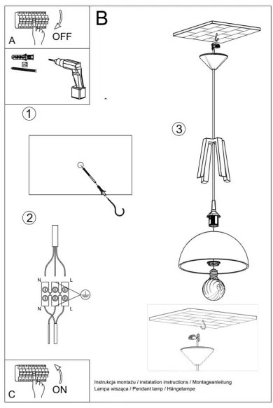 Sollux SL.0388 - Lampadario a sospensione con filo CASCO 1xE27/60W/230V diametro 30 cm