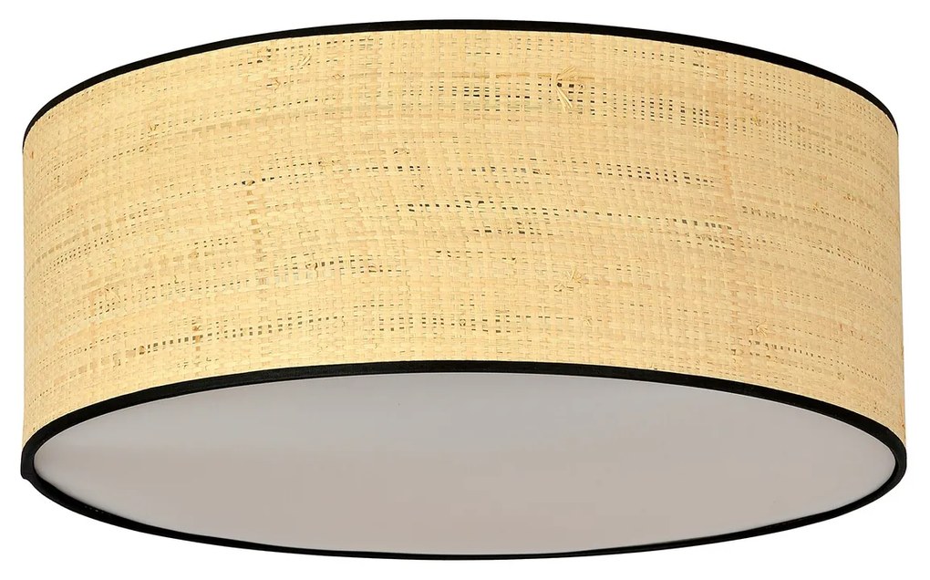 Plafoniera Nordica 3 Luci Drago In Acciaio Nero E Rattan