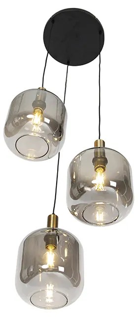 Lampada a sospensione intelligente nera con vetro fumé 3 luci incl. Wifi A60 - Zuzanna