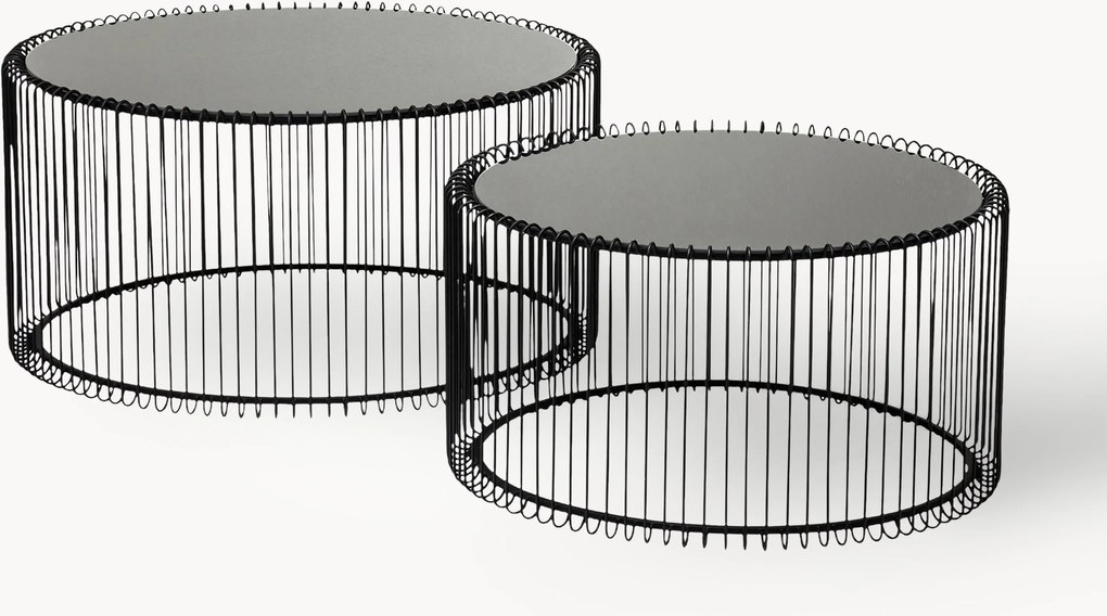 Set 2 tavolini da salotto con piano in vetro Wire