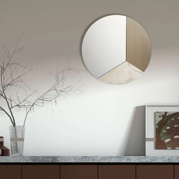 Specchio rotondo moderno 80 cm effetto marmo avorio e vetro bronzo - OSCAR