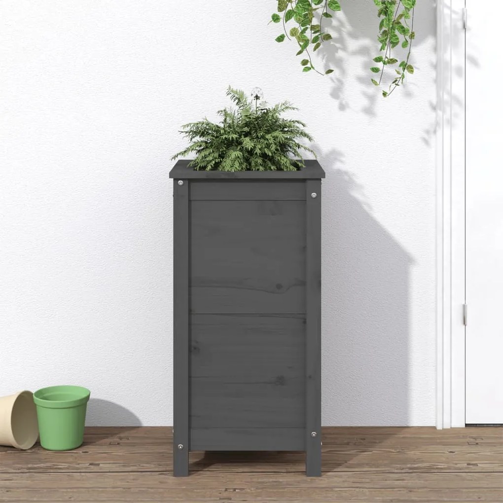 Fioriera Da Giardino Grigia 40x40x78 Cm Legno Massello Di Pino /