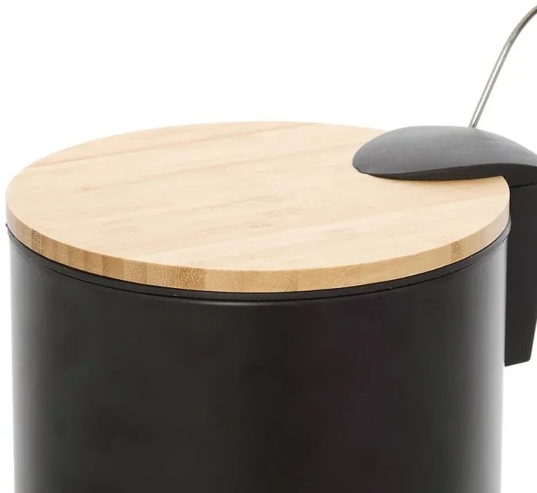Set accessori bagno scopino e pattumiera nero in acciaio e bambù Haiti