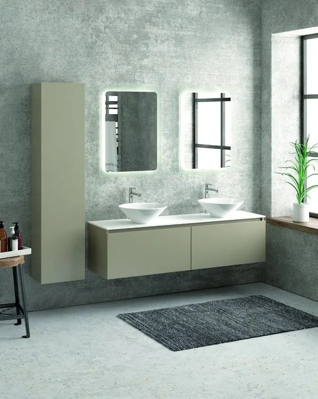 Composizione mobili bagno 155cm sospesa, composta da mobile, due specchi led e colonna SP-155B - KAMALU