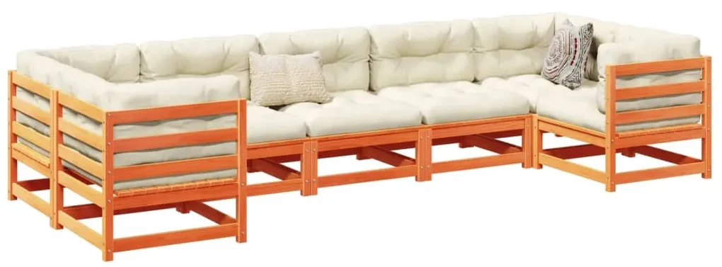 Set divani giardino 7 pz con cuscini marrone cera massello pino