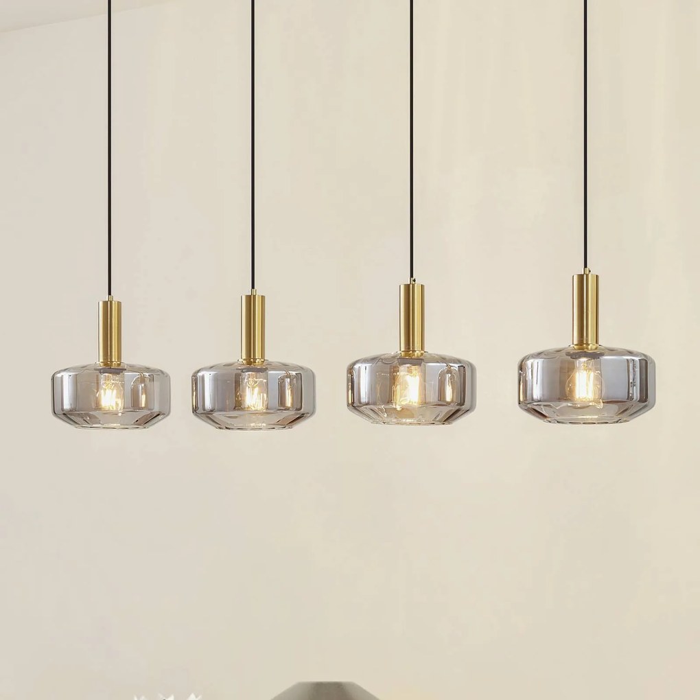 Lampada a sospensione in vetro Hildur Lindby, dimmerabile, Alluminio / Grigio / Zincato, Soggiorno / Sala da pranzo, Vetro, Lampada a sospensione