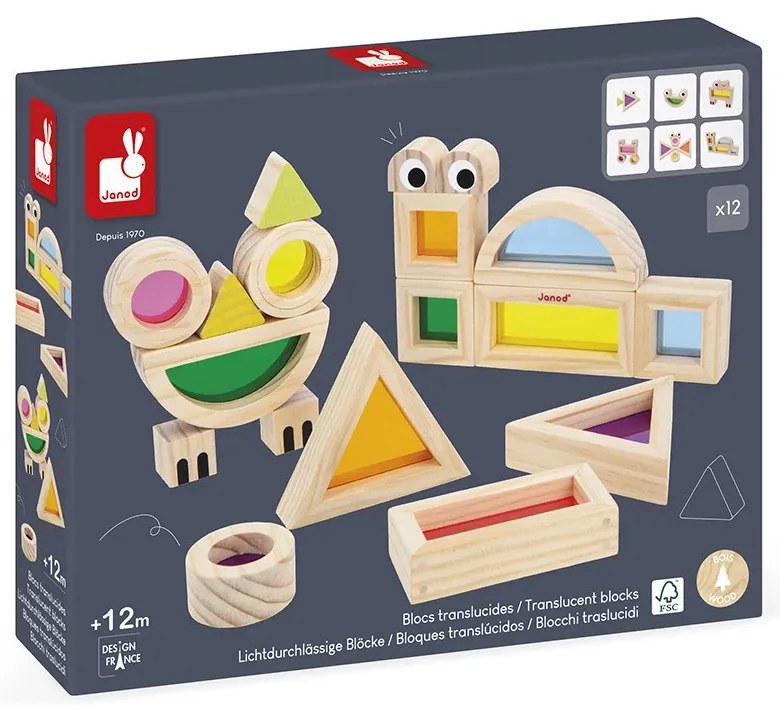 Gioco sensoriale in legno - blocchi e schede - 12 pezzi