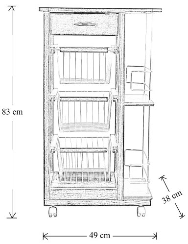 Carrello da cucina SLIM portafrutta con portabottiglie Bianco