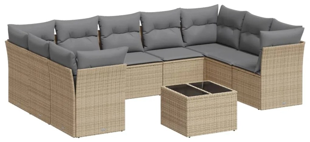 Set divano da giardino 10 pz con cuscini beige in polyrattan