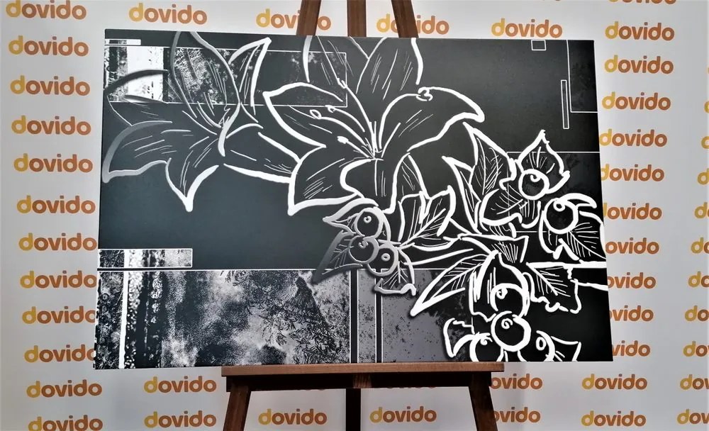 Quadro su tela – Illustrazione floreale in bianco e nero