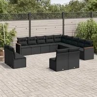 Set Divani da Giardino 13pz con Cuscini Nero in Polyrattan 3258884