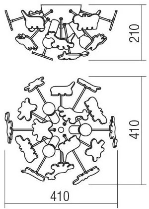 Redo 04-514-Plafoniera per bambini SAFARI 3xE14/28W/230V Ø 41 cm multicolore