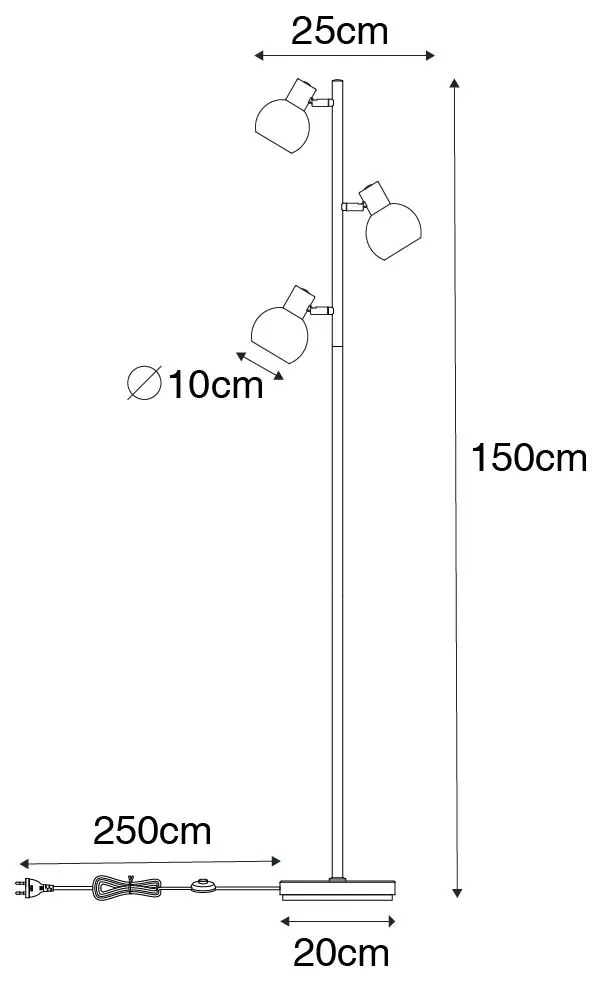 Lampada da terra intelligente nera con vetro fumé incl. 3 Wifi P45 - VIDRO