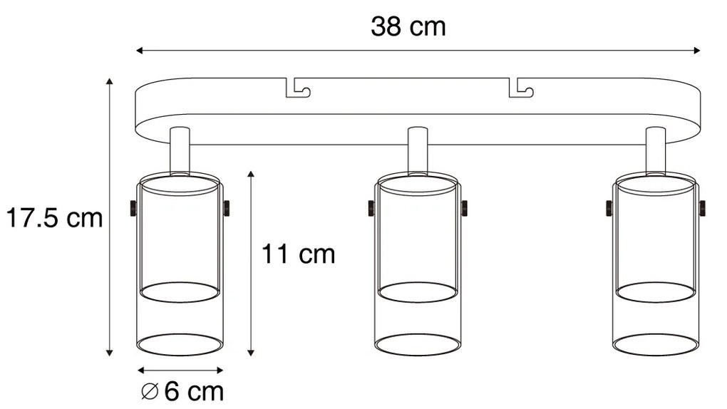 Faretto da soffitto moderno color canna di fucile a 3 luci ruotabile e regolabile - Drain