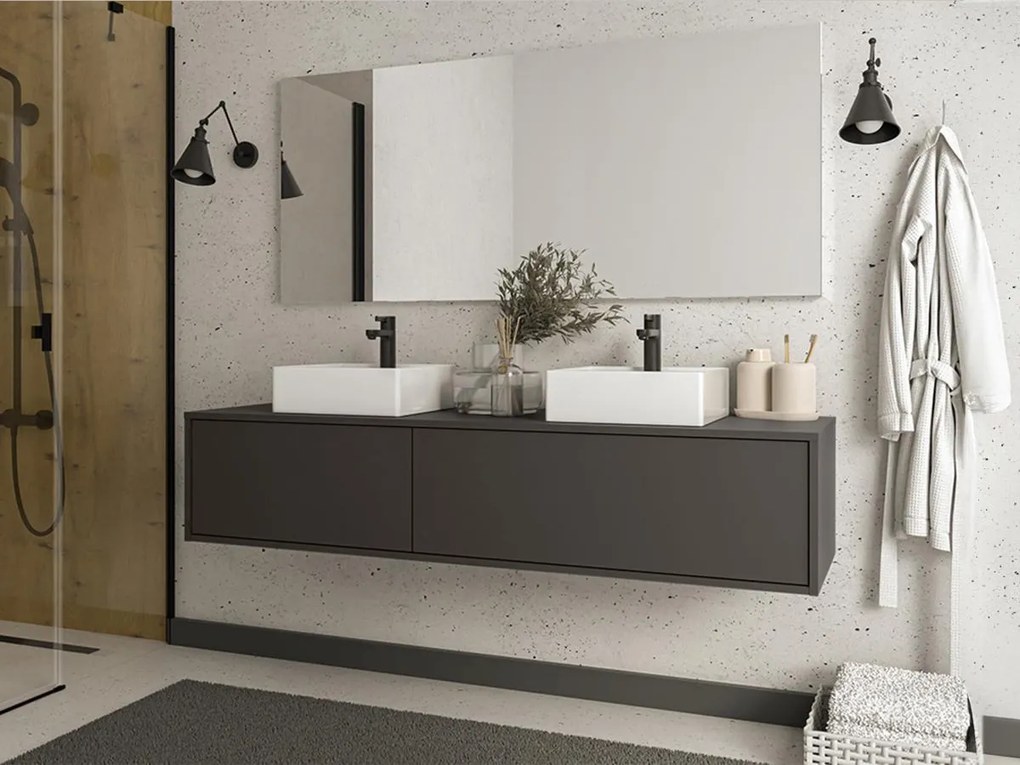 Mobile sotto lavabo sospeso Antracite L150 cm - ISAURE II