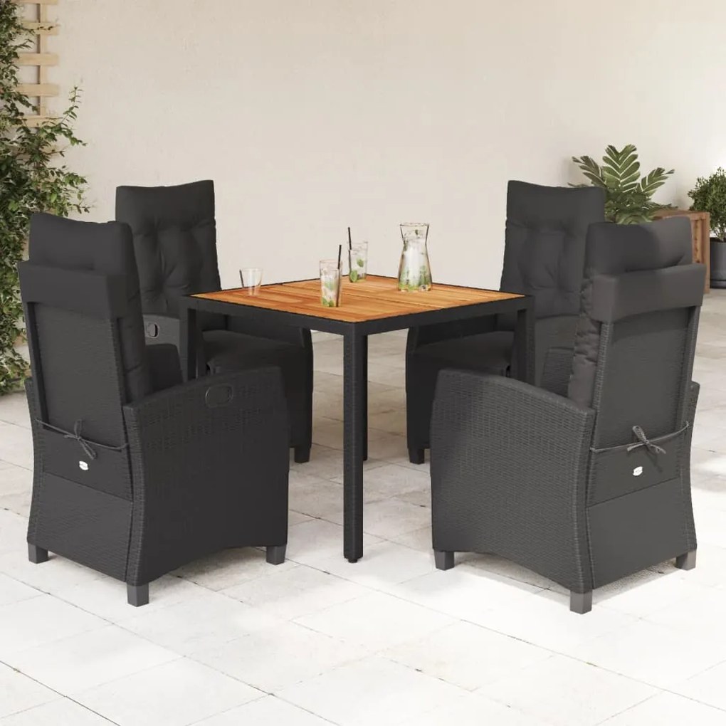 Set da pranzo da giardino 5 pz nero con cuscini in polyrattan
