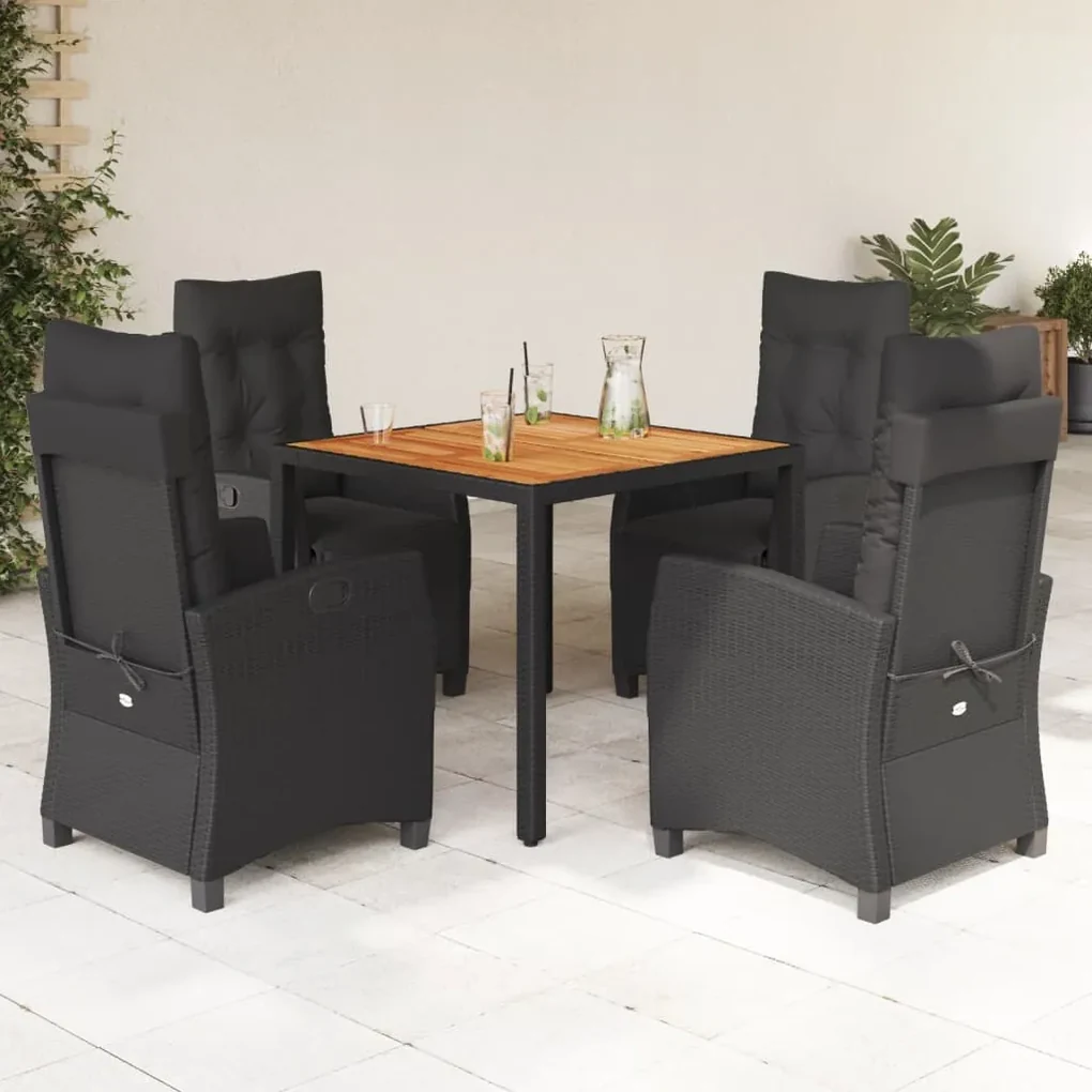Set da pranzo da giardino 5 pz nero con cuscini in polyrattan
