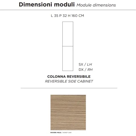 Colonna da bagno reversibile moderna PIAVE ad 2 ante Rovere Miele