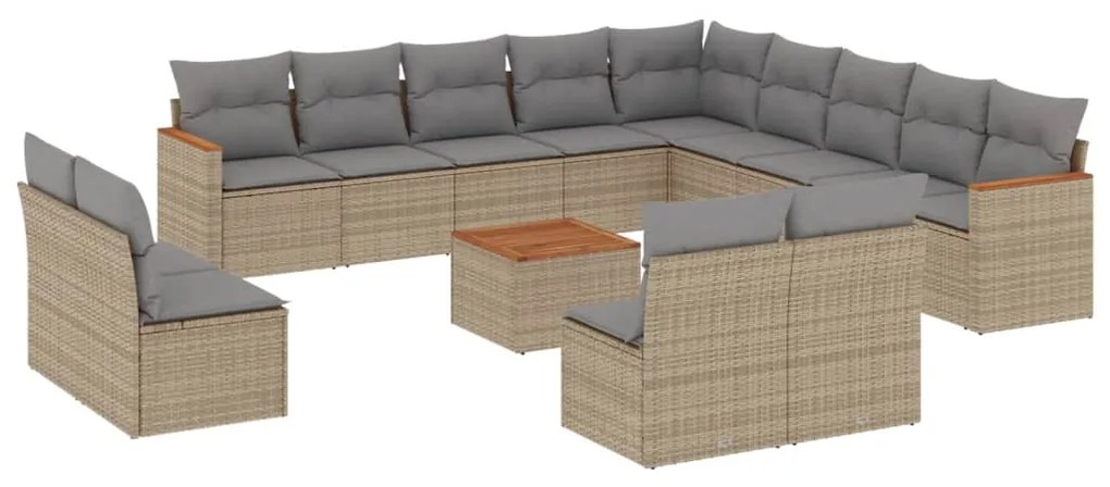 Set Divano da Giardino 14 pz con Cuscini Beige Misto Polyrattan