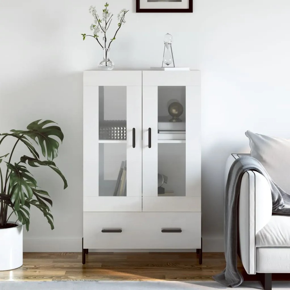 Credenza Bianco Lucido 69,5x31x115 Cm İn Legno Multistrato /