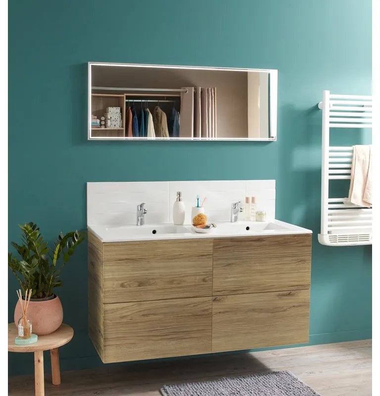 Mobile sottolavabo e lavabo Neo rovere miele L 120 x H 64 x P 48 cm 2 vasche 4 cassetti