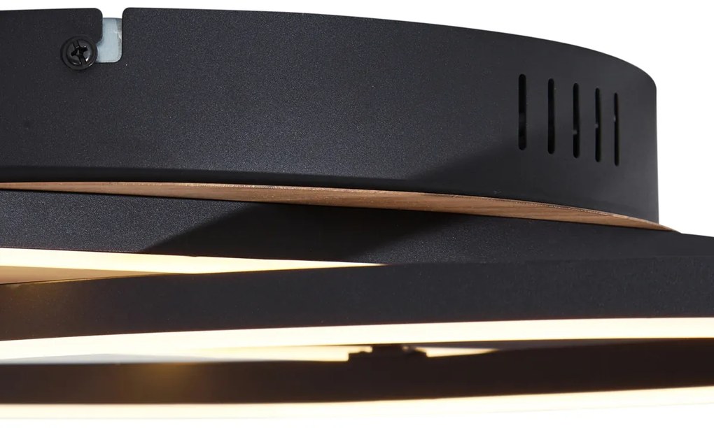 Plafoniera nera con legno di noce con LED dimmerabile a 3 livelli 2-luci - Kane