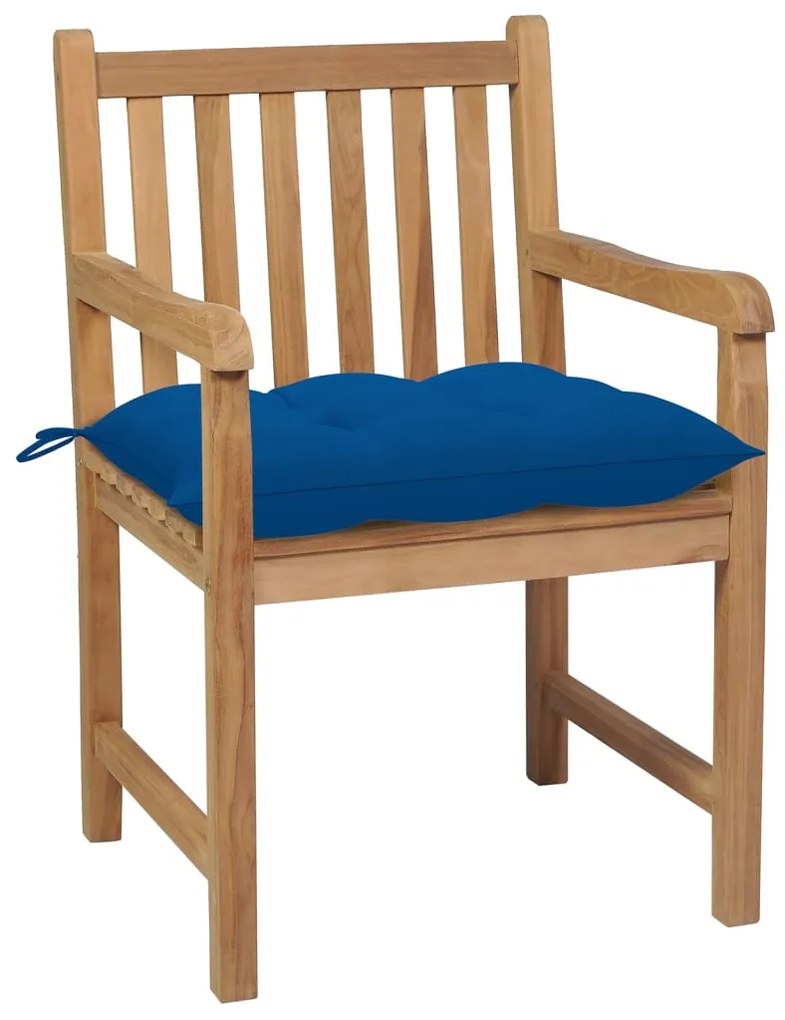 Sedie da giardino 4 pz con cuscini blu massello di teak