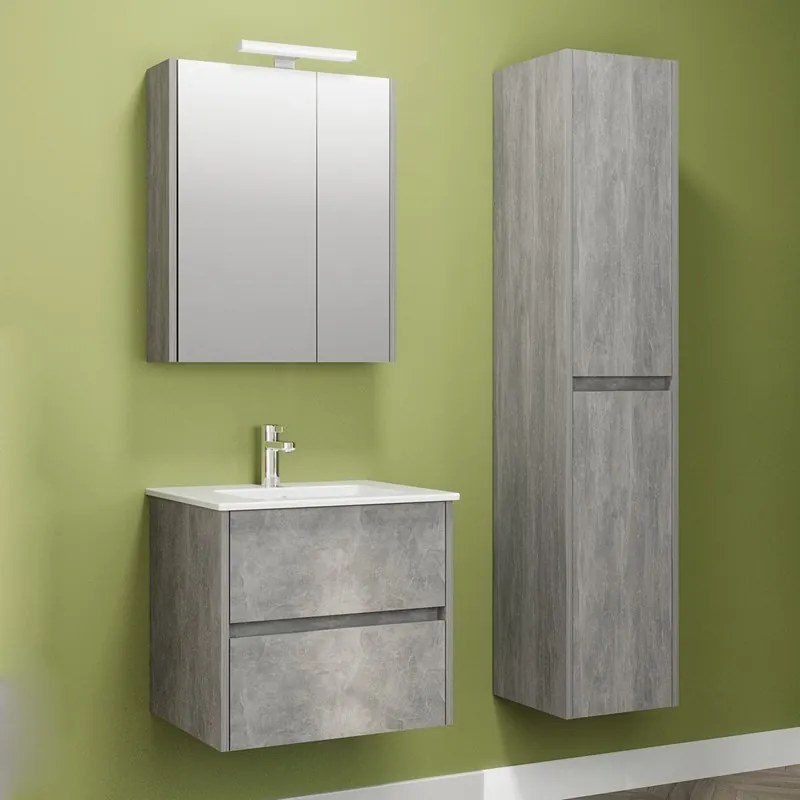 Kamalu - Mobile bagno sospeso 60 cm colore effetto marmo cemento | LAC-AMFI-60