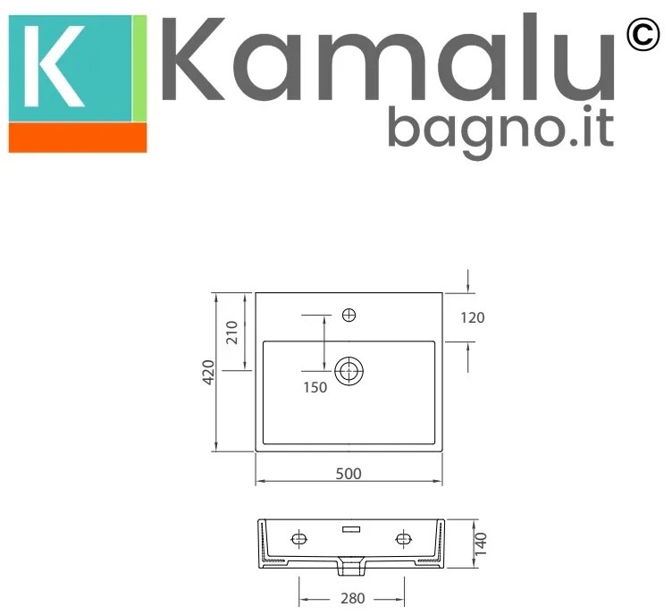 Kamalu - lavandino bagno 50cm installazione sospesa in ceramica bianca | litos-df50